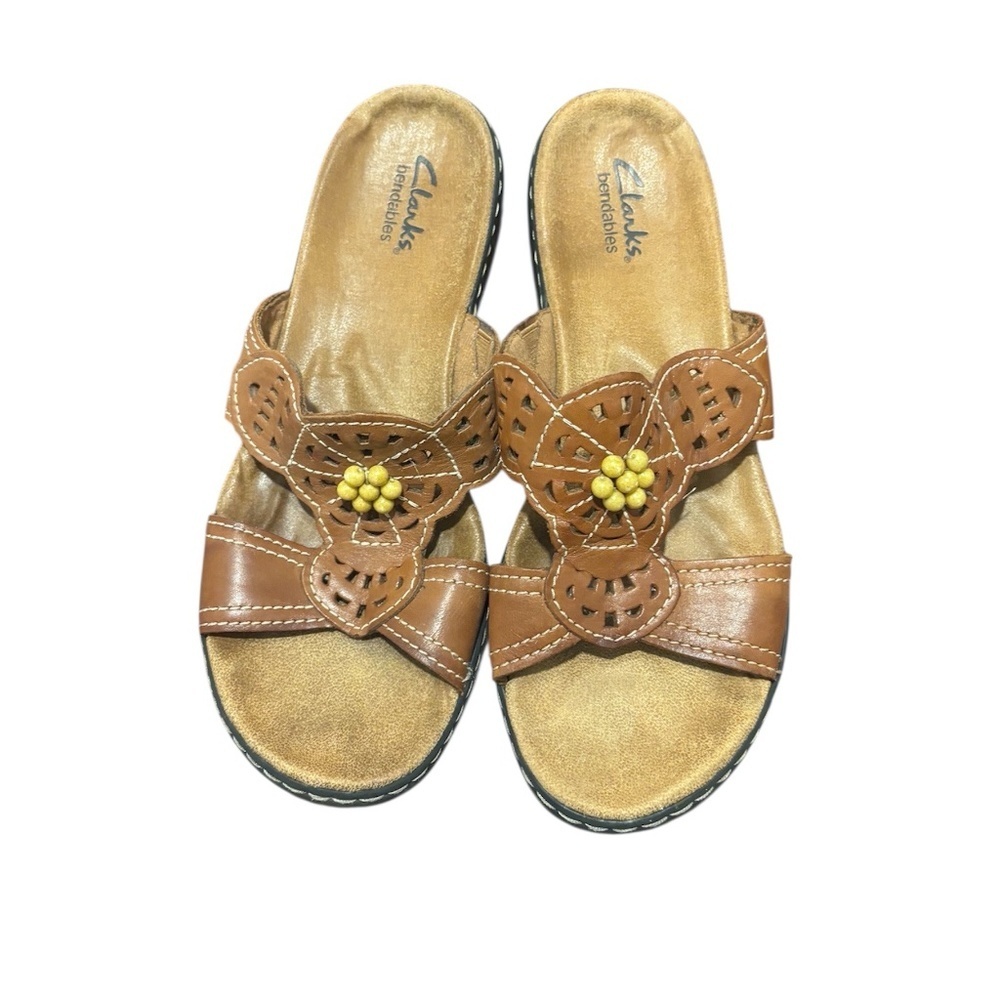 Clarks Bendables Women's Leather Slide Sandals in Brown Size 8
